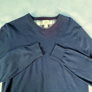 BOWEN & WRIGHT Sweater Men’s Medium Navy Blue V-Neck Knitted Pullover Preppy
